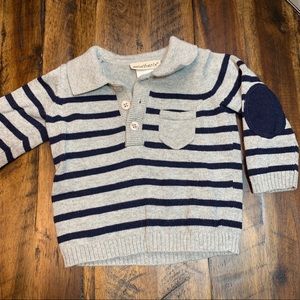 Minibasix gray and navy striped sweater elbow pads